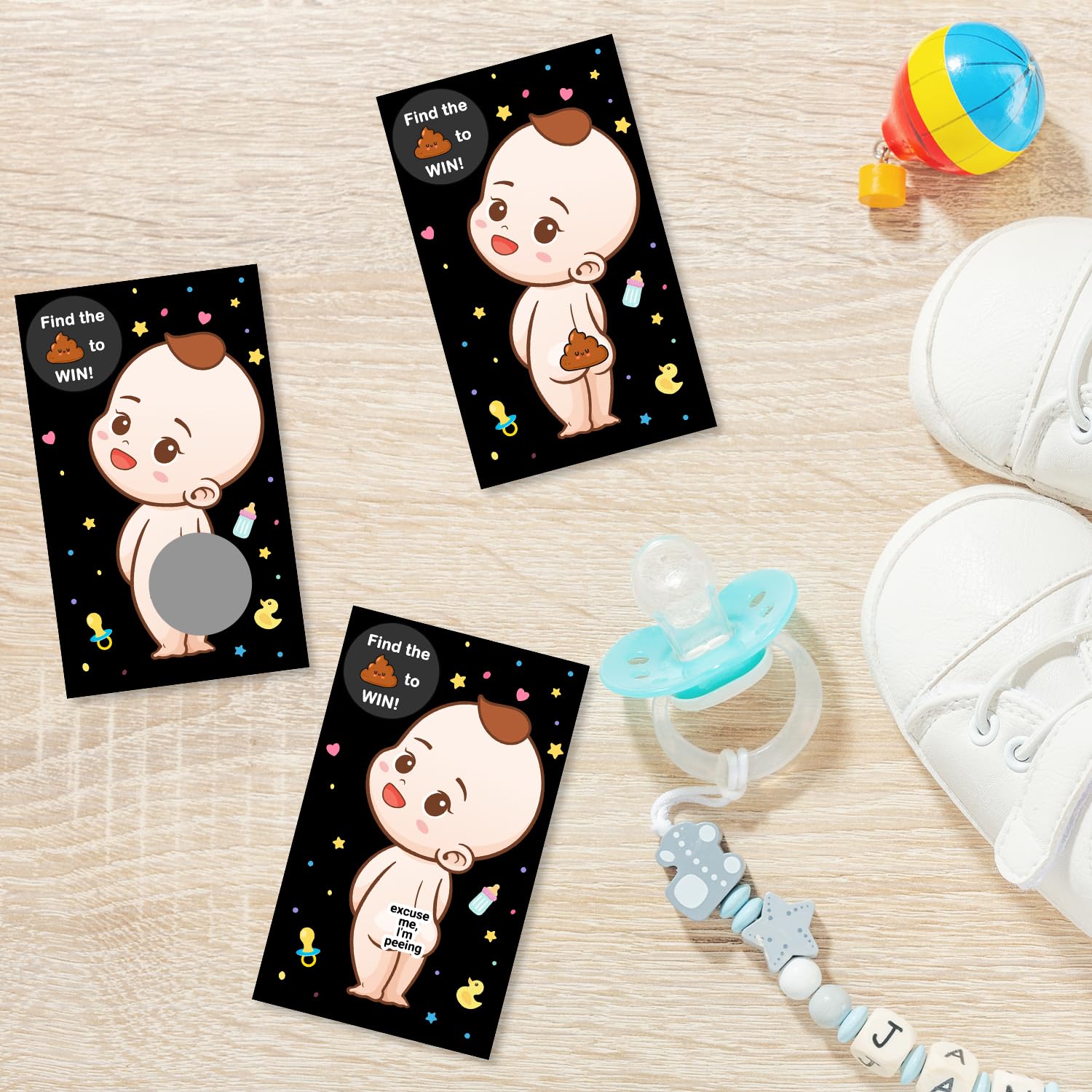 Baby Shower Games - 40 Raffle Cards, Prizes & Ice Breaker Activities - 3 Winners, 4 Loser Card Designs - Boys (Black)