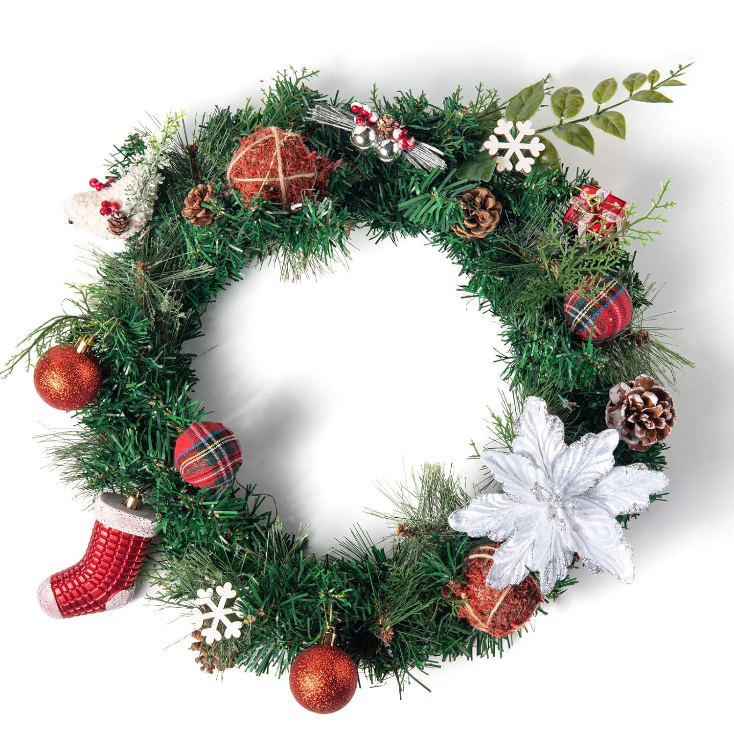 7Pcs Poinsettia Flowers Picks Artificial Glitter Poinsettia Flowers With Stems Christmas Tree Ornaments With Stems For Home Kitchen Decorations(White)