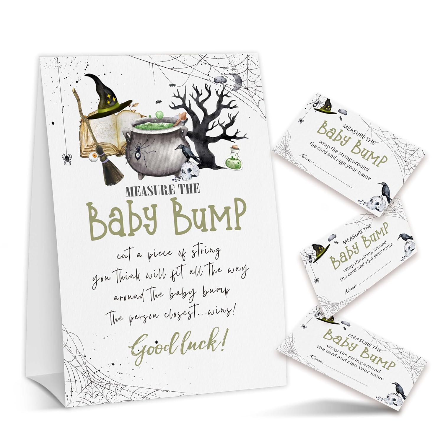 Baby Shower Game Card Set, Measure The Baby Bump Game, 50 Cards - Minimalist Boy Girl Gender Neutral Supplies - A09