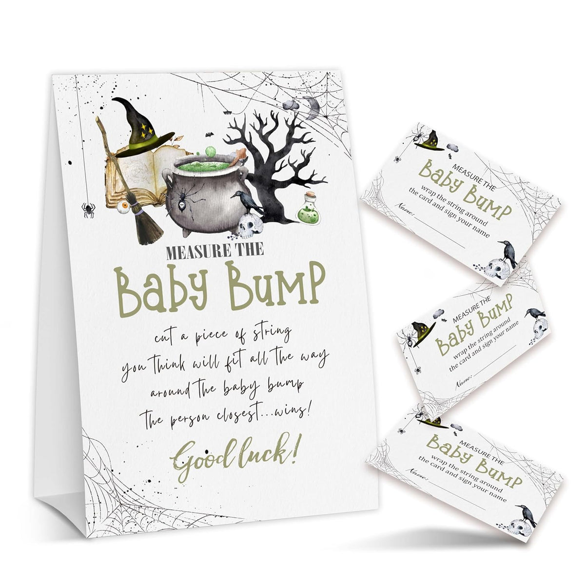 Baby Shower Game Card Set, Measure The Baby Bump Game, 50 Cards - Minimalist Boy Girl Gender Neutral Supplies - A09