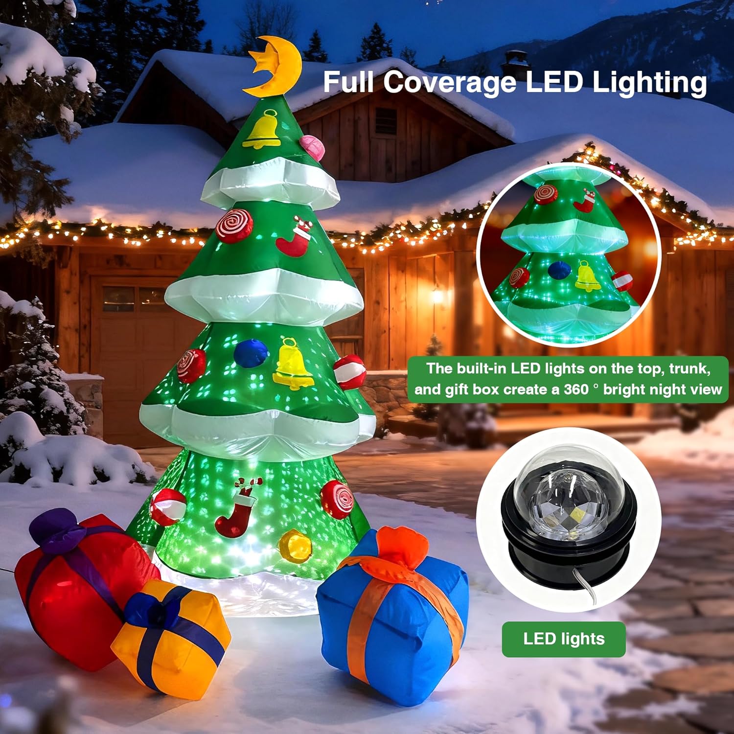 7.5 Ft Inflatables Christmas Tree Decoration, Christmas Inflatables Blow Up Yard Decoration With 3 Gift Boxes & Built-In
