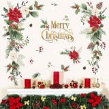 Christmas Flower Wall Stickers - Leaves And Floral Window Wall Art Decals For Xmas Party, Living Room