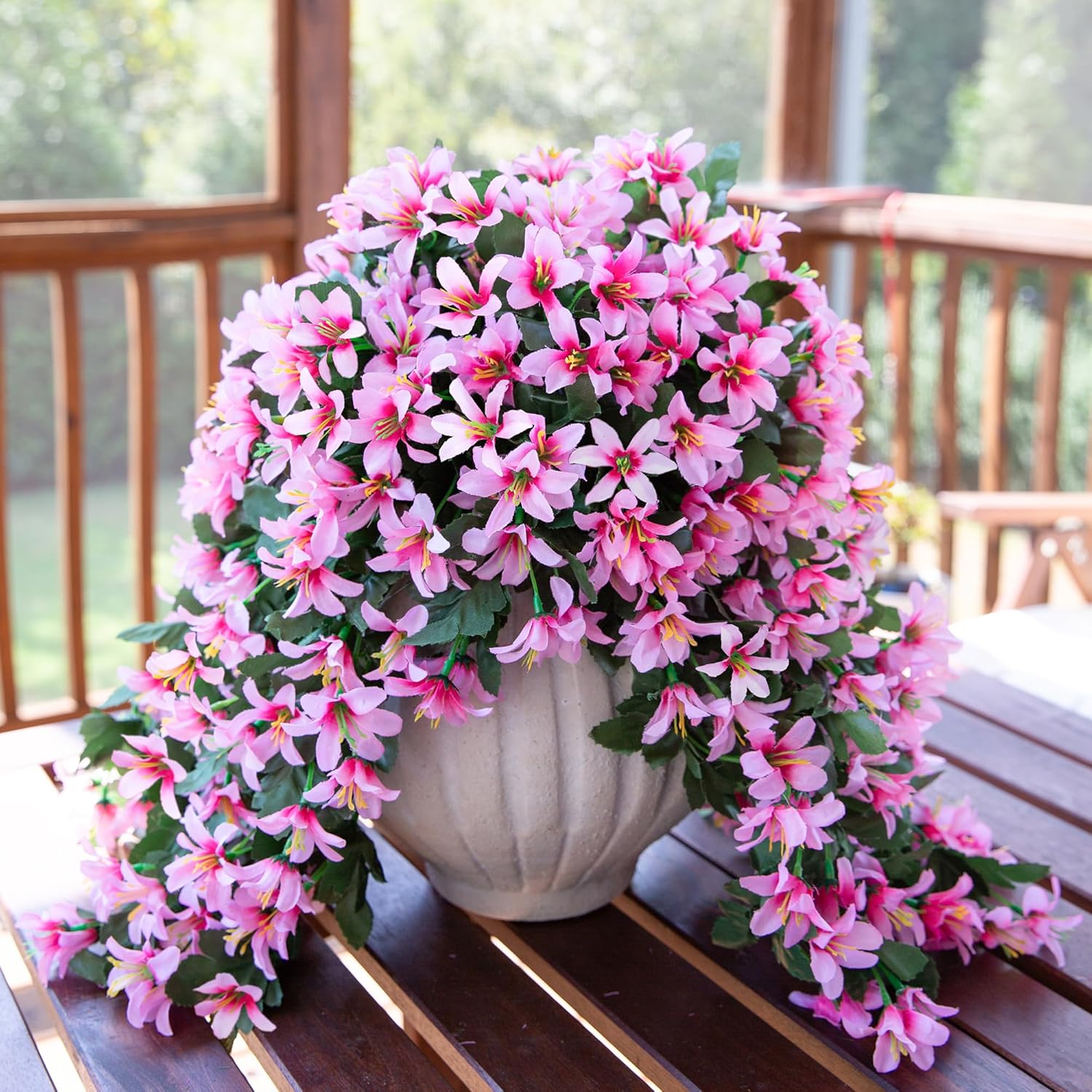 Artificial Fake Hanging Flowers Plants For Outdoors Decoration, Uv Resistant 2Pcs Faux Lily Flower Vines For Home Patio Porch Balcony Garden Yard, Pink