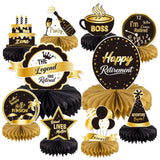 Gold & Black Retirement Party Table Decorations, 10 PCS Retirement Honeycomb Table Decorations for Farewell Party Supplies, Retirement Decorations for Men Boss Coworker