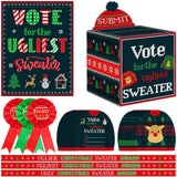 68Pcs Christmas Ugly Sweater Party Voting Cards Sets Supplies With Contest Ballot Box Voting Cards Award Sashes Medal Badges Trophy Games Decorations For Winter Xmas Holiday New Year Party Favors