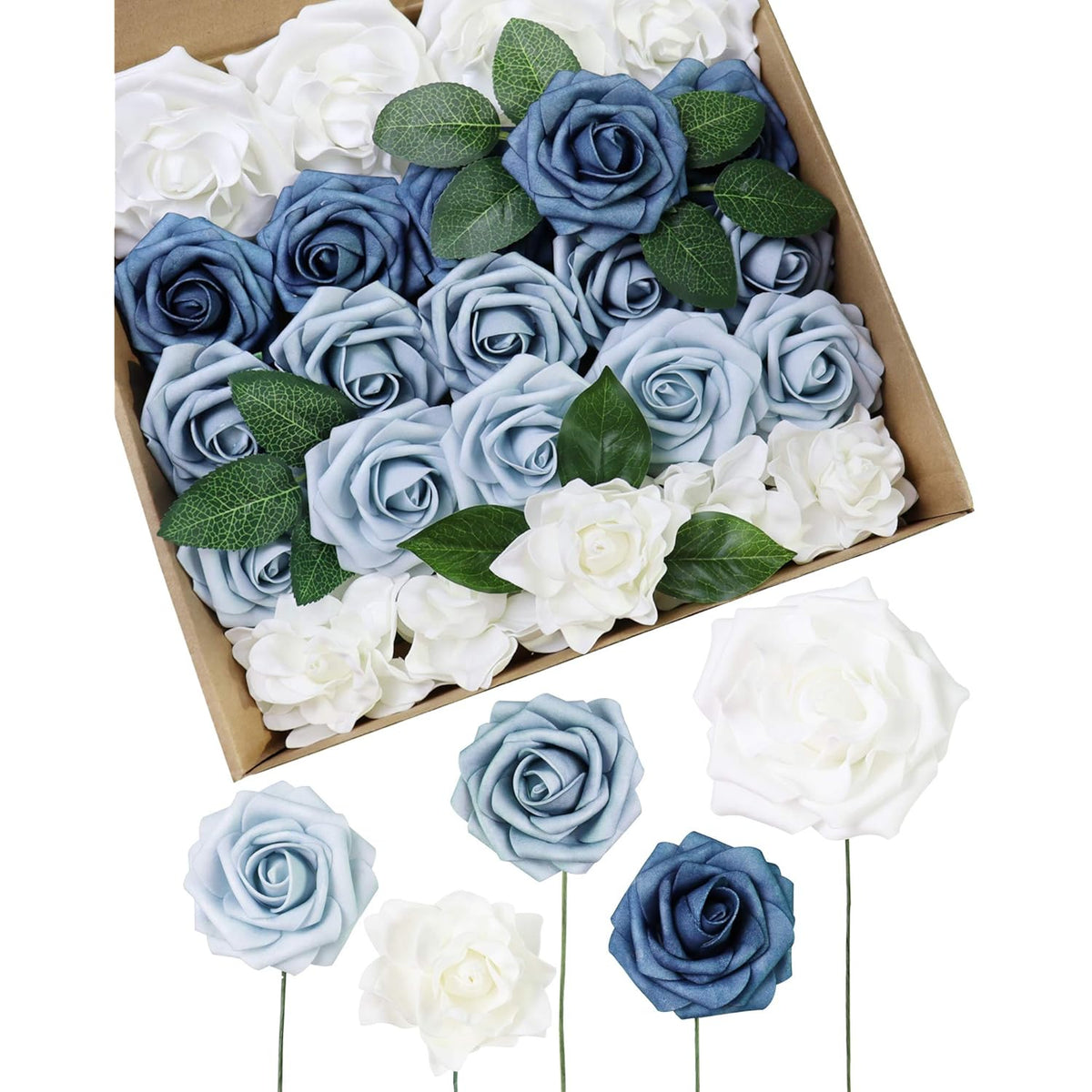 Artificial Flowers Dusty Blue Flowers Combo Wedding Flowers For Diy Bouquets Centerpieces Floral Arrangements Bridal Shower Baby Shower Party Home Decorations (Demure Dusty Blue)