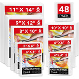 48 Pack Canvas Boards For Painting, 6Pcs Of 4X4, 4X6, 5X6, 6X6, 8X10, 10X10, 9X12, 11X14 Canvas For Painting, Cotton Primed Blank Painting Canvas Panels For Oil, Acrylic, Watercolor