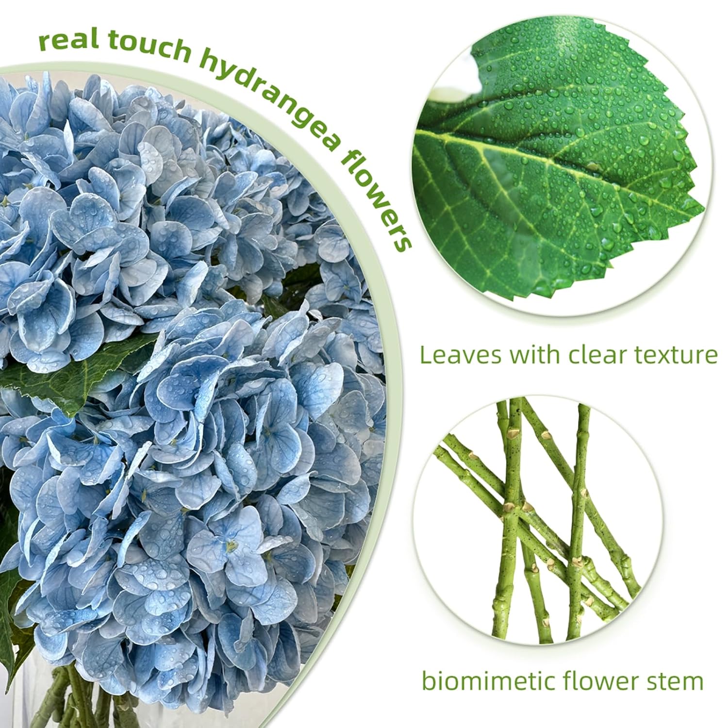 3Pcs 21" Real Touch Hydrangea Artificial Flowers, 3D Printed Latex Long Stem Fake Flowers For Tall Vase, Light Blue Hydrangeas With Stems, Faux Flowers For Wedding Centerpieces & Fall Decor