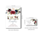 Burgundy And Navy Floral Date Night Game Sign And Cards - Great For Bridal Showers And Weddings - 1 Self-Standing Sign And 50 Guessing Cards