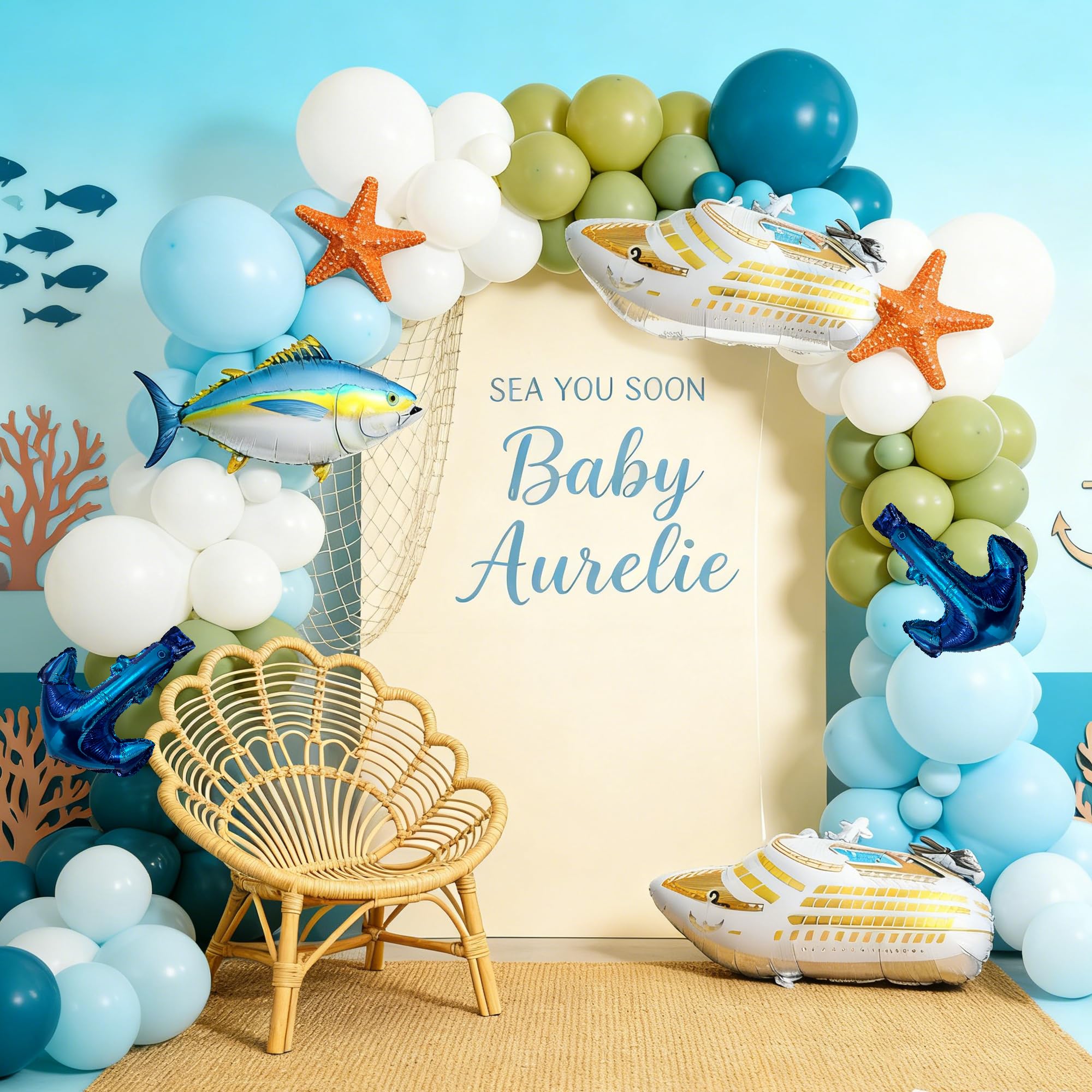 Cruise Ship Balloon with Anchor Foil Balloons, White and Gold Inflatable Cruise Liner Party Cruise Door Decorations, 2 Pack