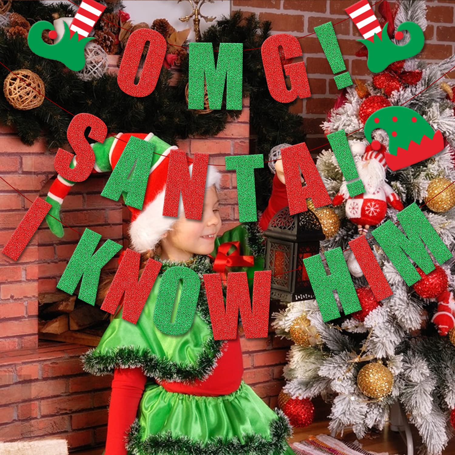 Christmas The Elf Movie Decorations, Omg Santa I Know Him Banner Red Green Glitter, Buddy The Elf Party Decor, Let'S Get Elfed Up Party Decor, Buddy The Elf Christmas Mantle Home Decorations