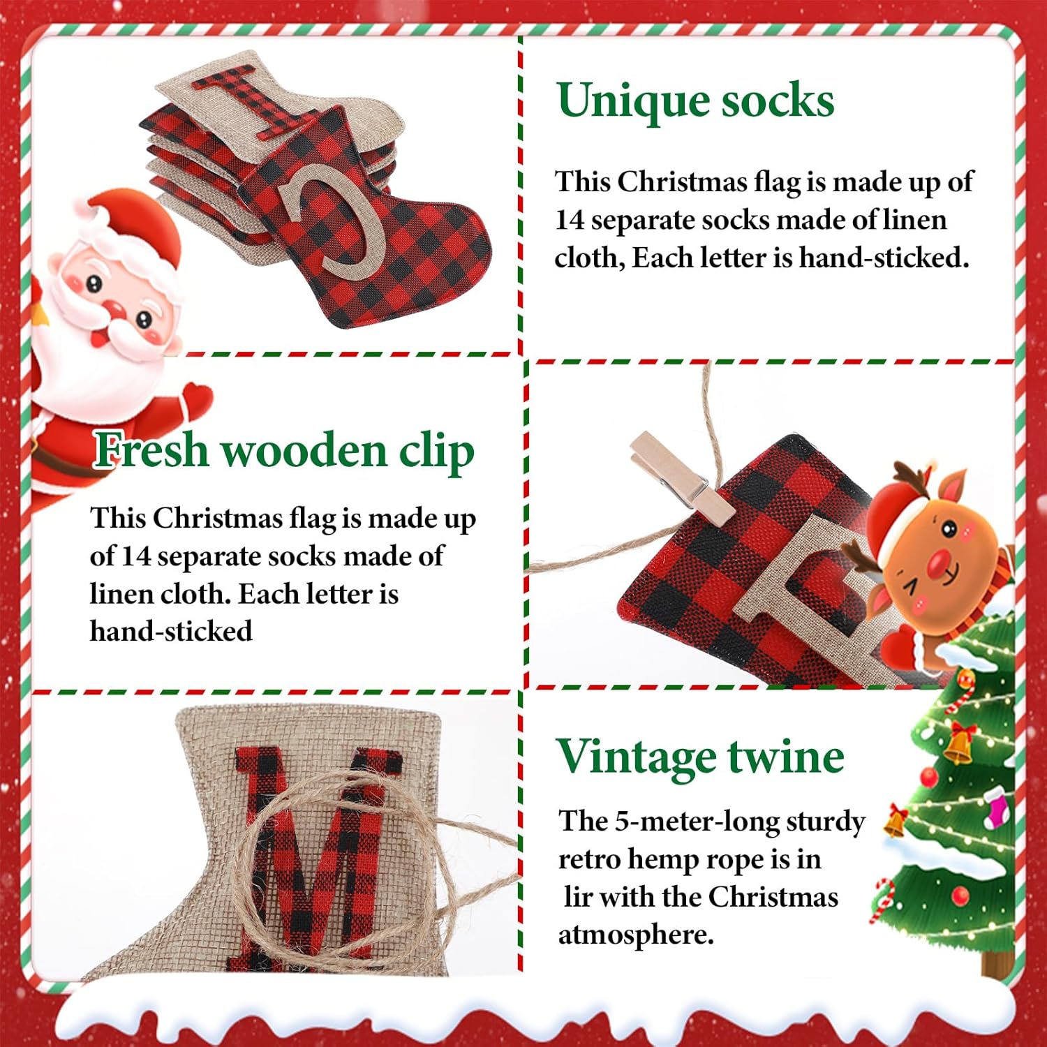 Merry Christmas Burlap Banner, Sock Shaped Christmas'S Decoration, Unique Hand-Sewn Christmas'S Decor For Xmas Party Supplies Decoration, Great Firepalce Decorations For Christmas