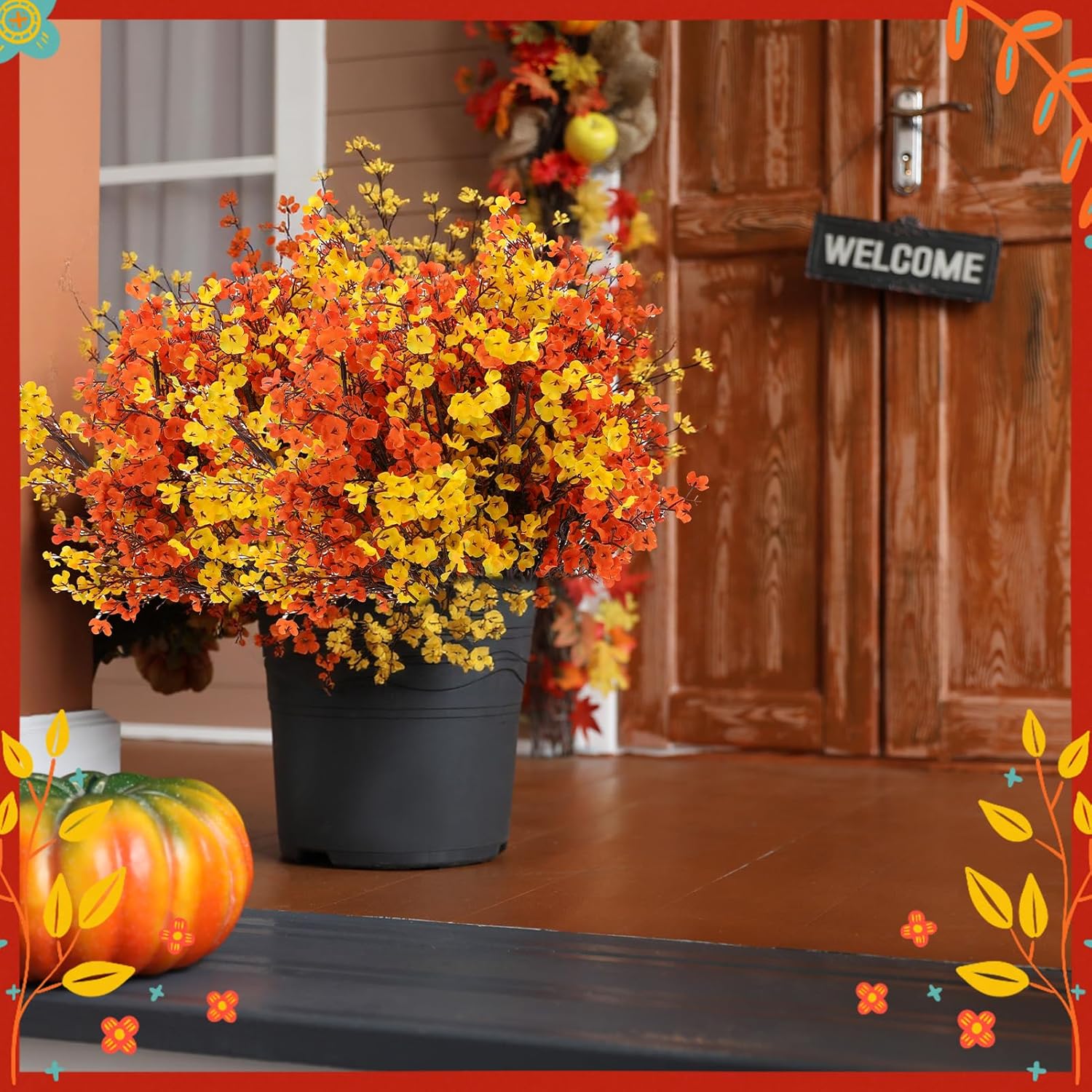 21 Pcs Fall Decor Baby’S Breath Artificial Flowers Bulk Orange And Yellow Real Touch Silk Flowers For Wedding Centerpiece, Thanksgiving, Halloween, Home Decoration