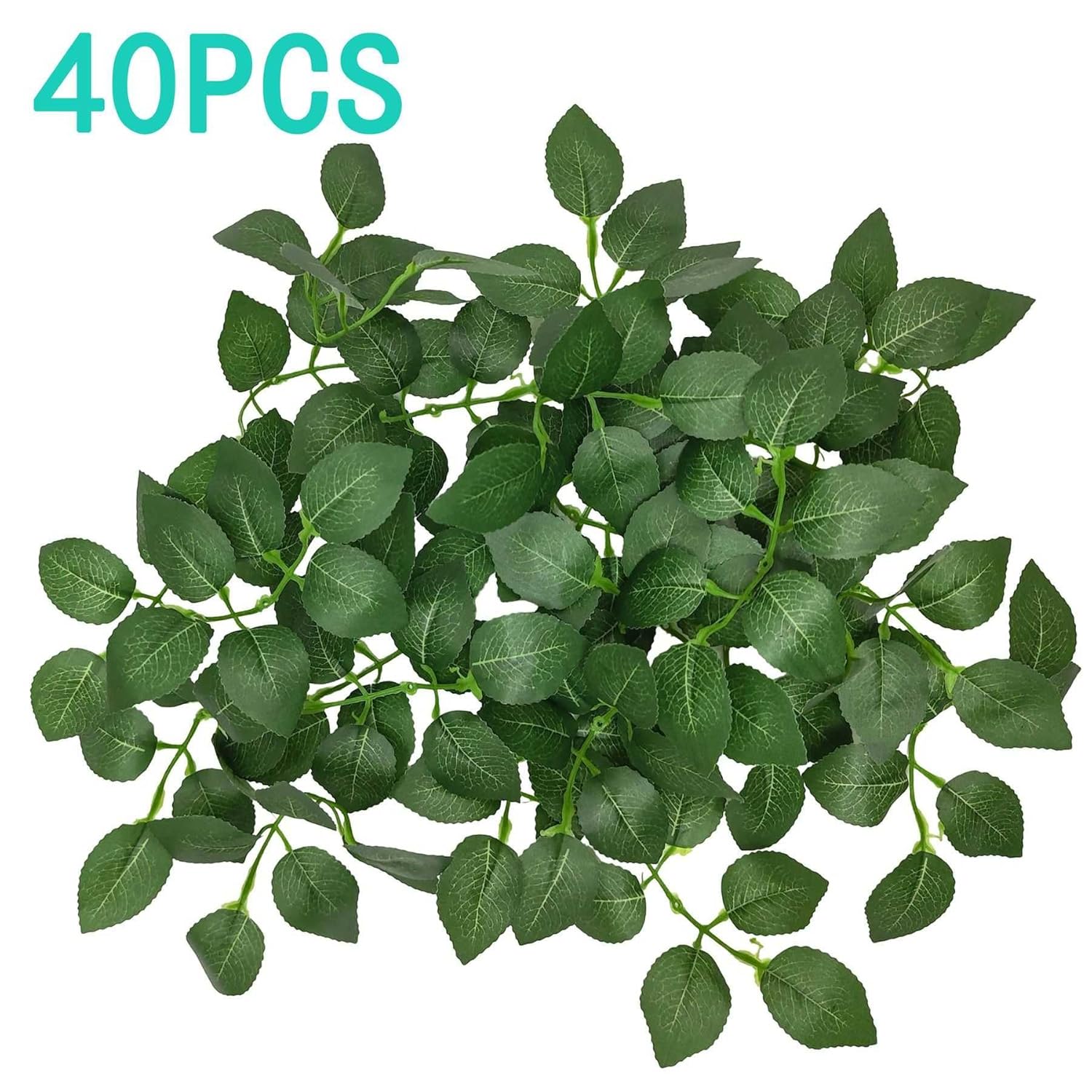 Artificial Foliage 40Pcs, Decorative Greenery Foliage, Set Of Stems Bulk Silk Greenery Fake Rose Flower Leaves For Diy Wedding Bouquets Bridal Shower Centerpieces Home Decorations
