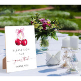 Cherry Wedding Signs For Reception, Pink Bow Please Sign Our Guestbook, Berry Wooden Wedding Signs With Stand, Pink Bow Bridal Shower Decoration, Bridal Shower Party Supplies For Reception, 14