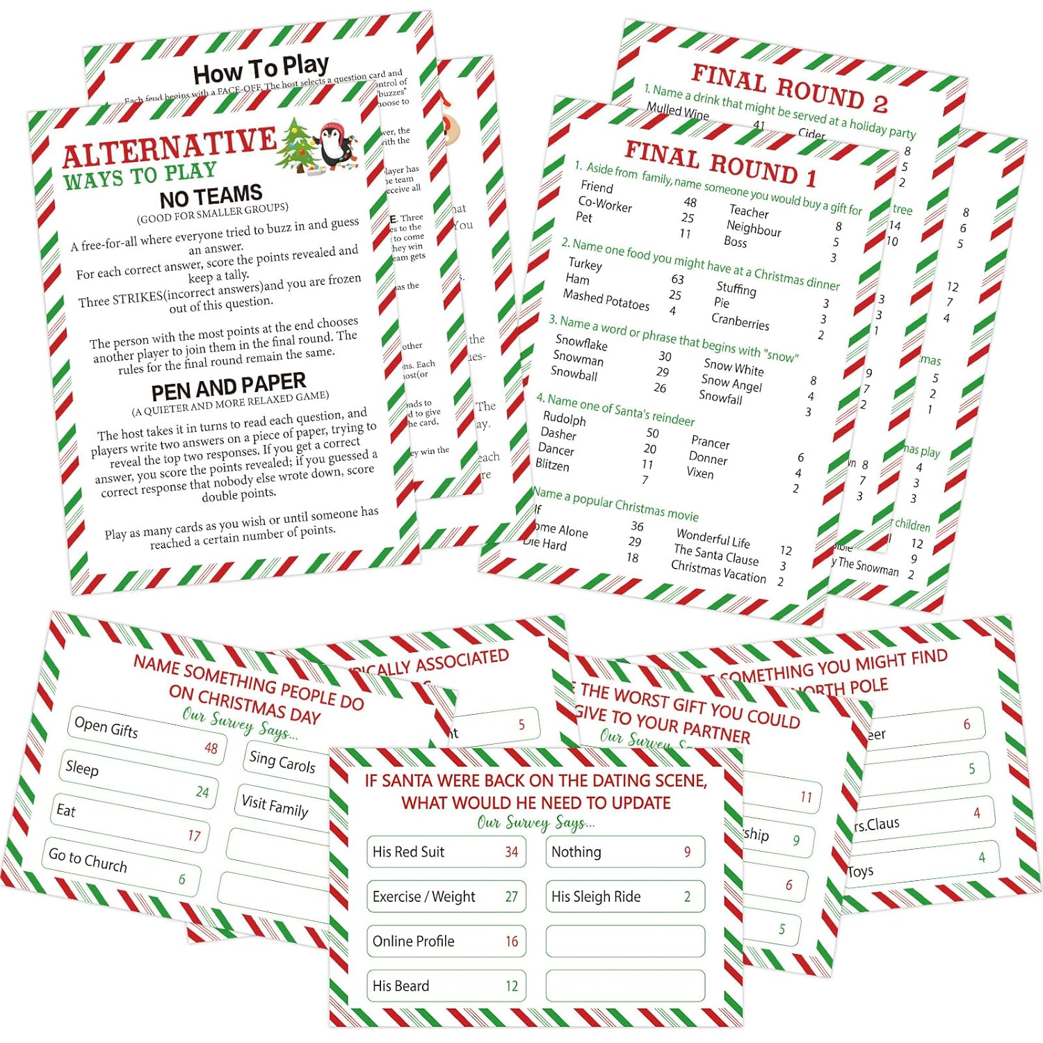 Fun Christmas Family Friendly Feud Cards Against Game For Adults Office Large Group Parties Favor, Xmas Trivia Quiz Party Games Christmas Night Activities - No Buzzers (Xmas)