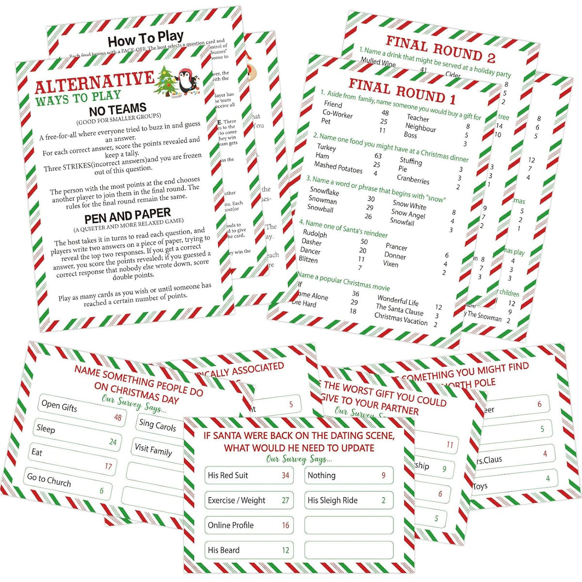Fun Christmas Family Friendly Feud Cards Against Game For Adults Office Large Group Parties Favor, Xmas Trivia Quiz Party Games Christmas Night Activities - No Buzzers (Xmas)