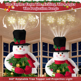 Lighted Christmas Tree Topper Christmas Snowman Tree Topper Projector 3D Led Snowman Hat With Rotating Snowflake Projection, Festive Holiday Decoration For Christmas Tree&Home Décor