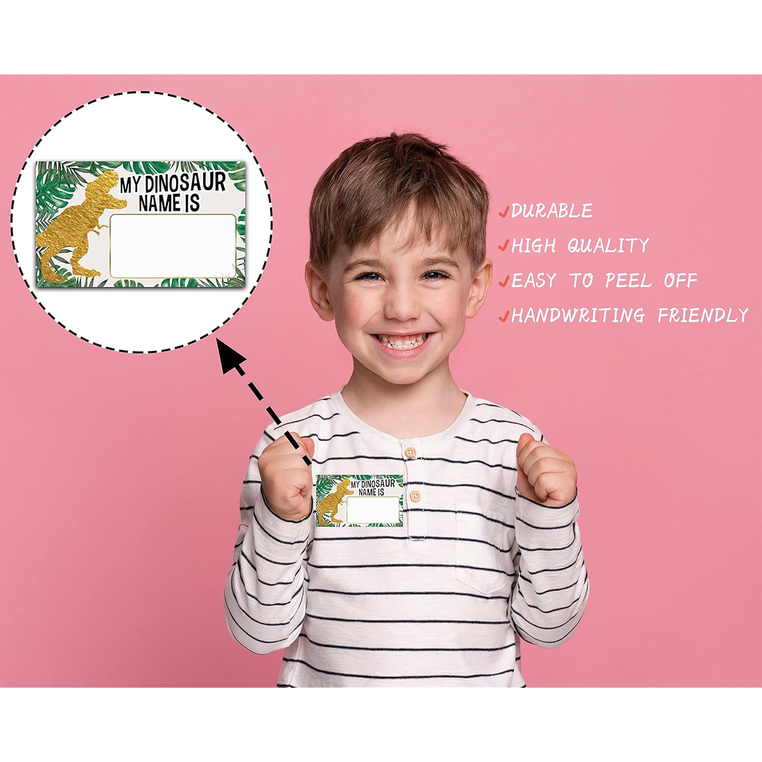 What'S Your Dinosaur Name Game - Gold Jungle Birthday Party Games For Boys - Family School Classroom Activity - 1 Standing Sign And 30 Stickers - Kids Dino Party Supplies Decorations(03)