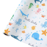 Blue Baby Wrapping Paper Roll-17 Inches X 32.8 Feet, Mini Roll, Sea Creatures Design Wrap Paper For Baby Shower, Boys' Birthday Party, Newborn, New Moms, Little One, 1St Baby, 1 Roll