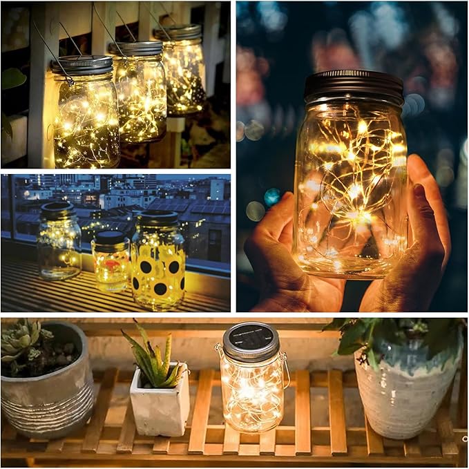 8 Pack Solar Mason Jar Lights 30 LED Solar Fairy String Lights Outdoor Waterproof Mason Jar Lid Lights Solar Powered Lantern Hangers for Garden Patio Party Wedding Decor No Jars Included