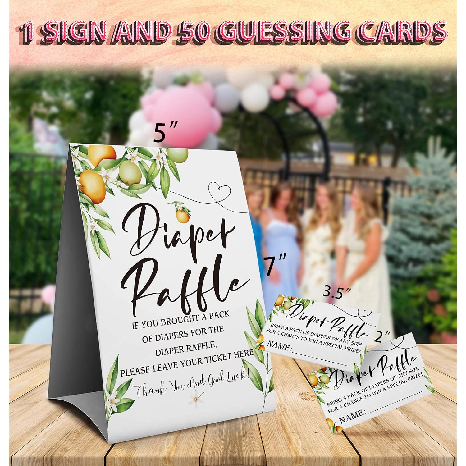 Orange Diaper Raffle Sign, Baby Shower Game, Diaper Raffle Kit, Baby Shower Invitation Set -1 Sign And 50 Guessing Cards(1A)
