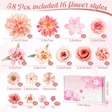 58 Pcs Fake Flowers Heads, Pink Artificial Flowers Bulk Fabric Flowers For Craft, Small Faux Flower Heads Mix For Diy Wedding Bouquets Garland Album Cake Hair And Home Decorations