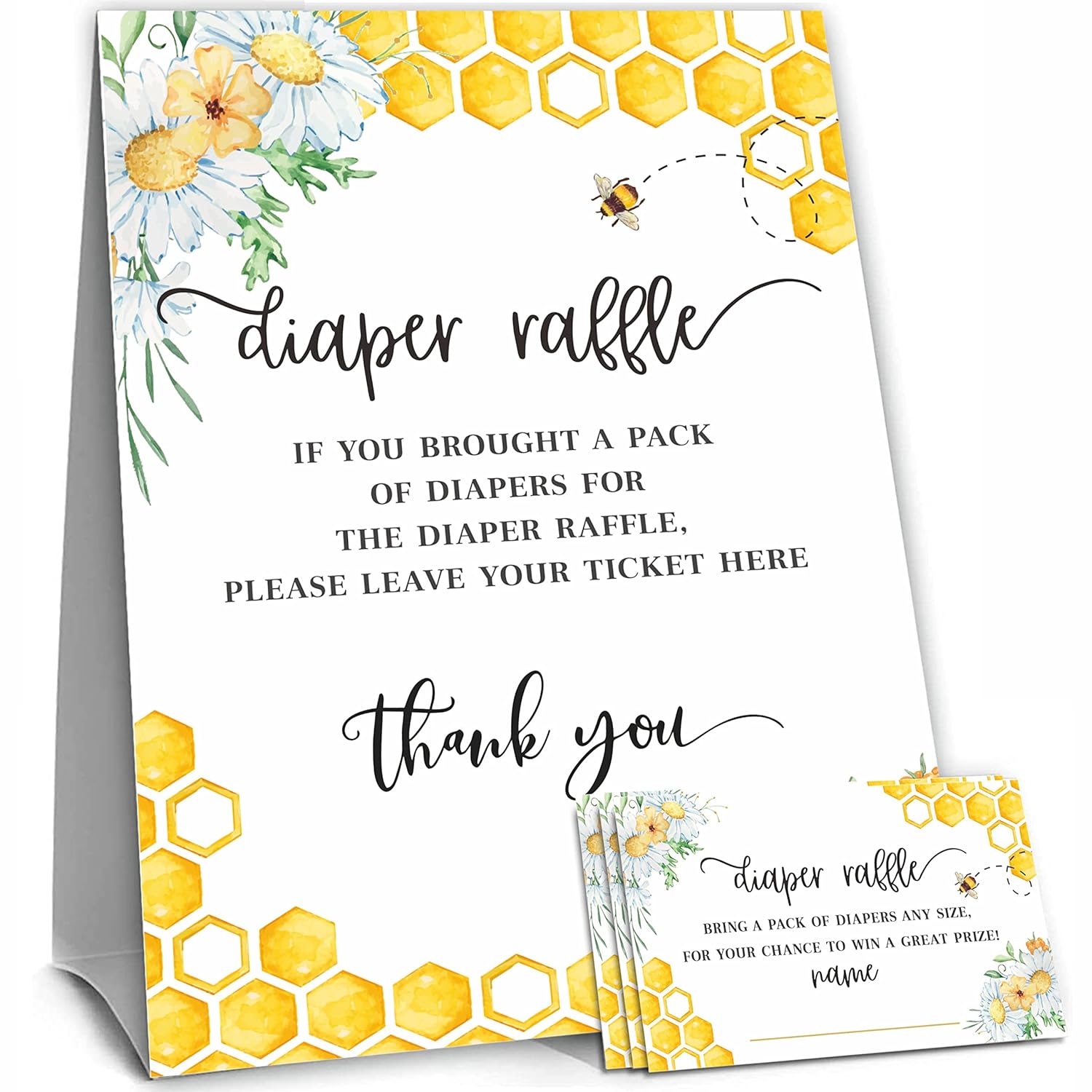 Sweet As Can Bee Baby Shower Game Cards, 50 Diaper Raffle Tickets And 1 Self-Standing Diaper Raffer Sign-?Lblk-001?