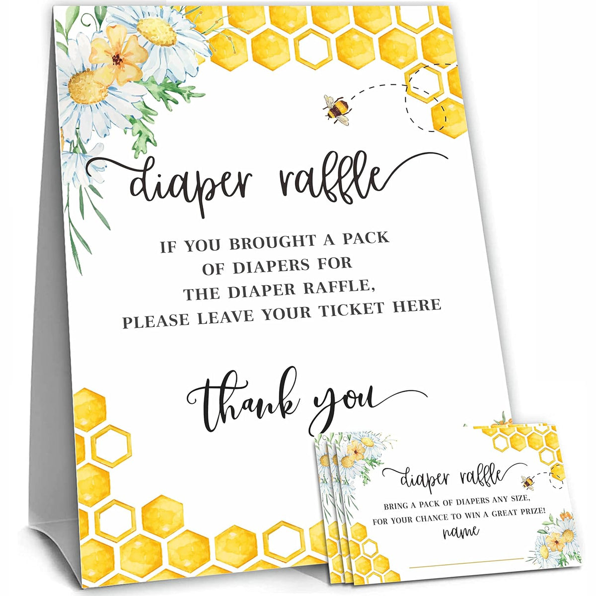 Sweet As Can Bee Baby Shower Game Cards, 50 Diaper Raffle Tickets And 1 Self-Standing Diaper Raffer Sign-?Lblk-001?