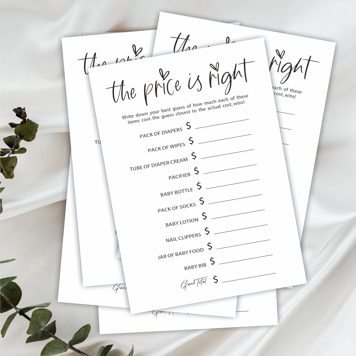 The Price Is Right Baby Shower Game Set - Classic White - 30 Double-Sided Fill In Style Game Cards, Gender Reveal, Baby Announcement, Party Favor & Supplies - B07