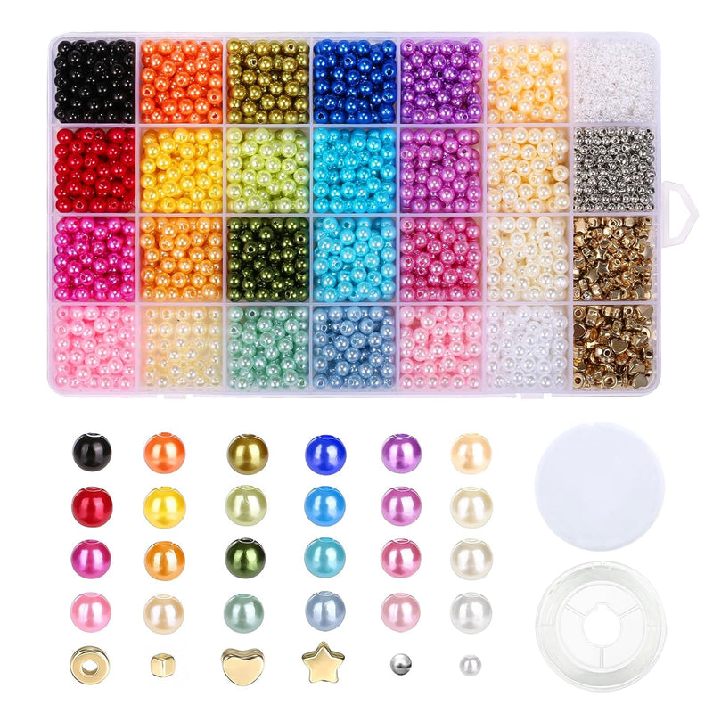 2940Pcs Pearl Beads For Jewelry Making Kit 24 Colors 6Mm Pearl Beads With Spac