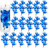 24 Pieces Orchid Faux Flowers Floating Candles Centerpiece Wedding Table Centerpieces Vase Fillers Filling For Wedding Birthday Party Table Decorations (Sky Blue)