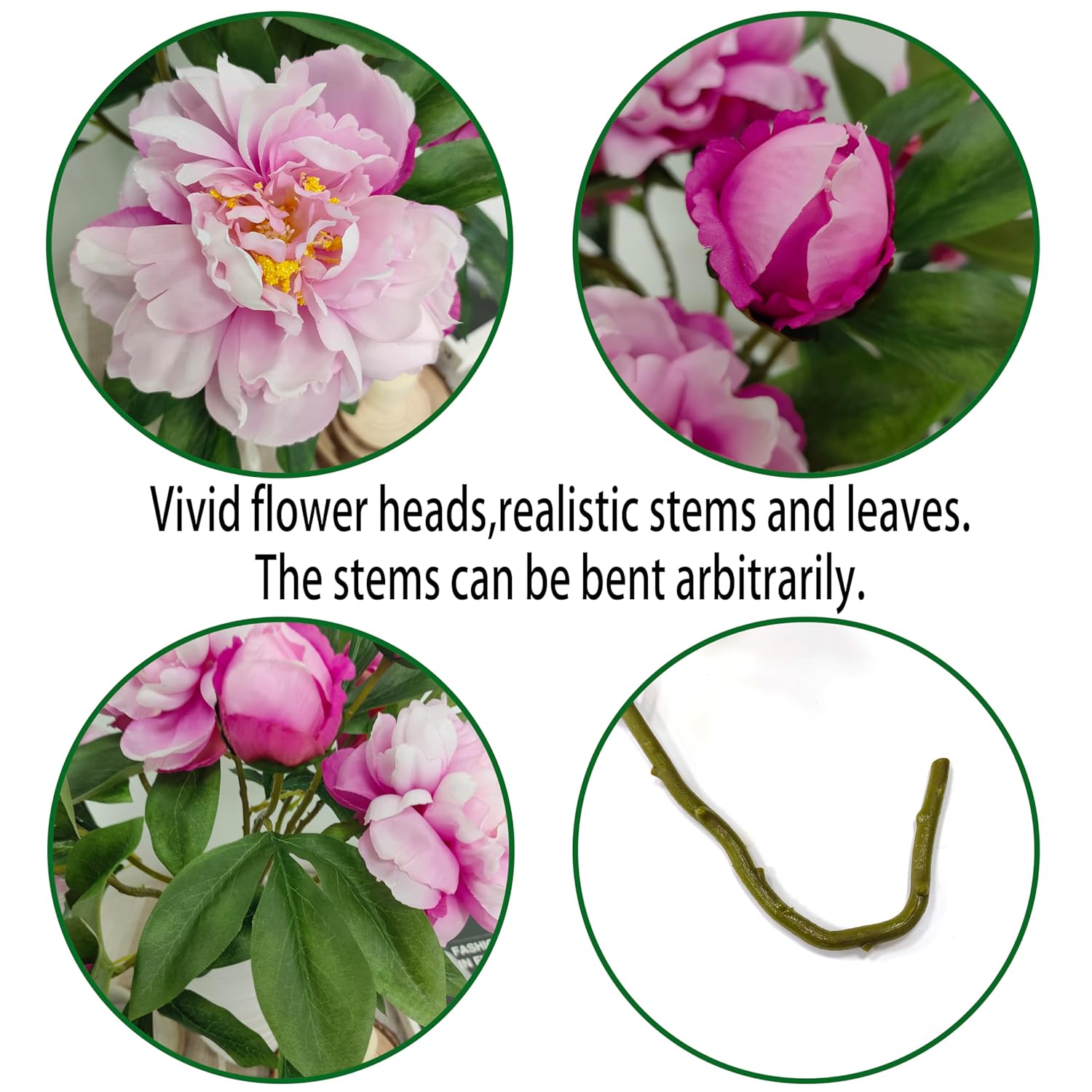 Purple Pink Peonies Artificial Flowers,5 Pcs Fake Silk Peonies With Stems Real Look,Peony Bush For Home Decor (5, Purple Pink)