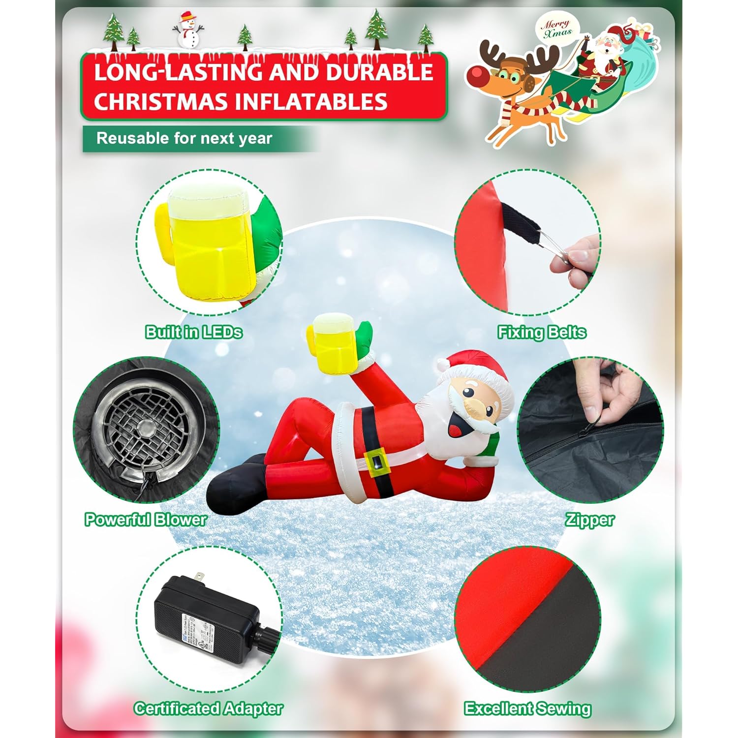 12Ft Christmas Inflatable Outdoor Decoration, Christmas Blow Ups Yard Decorations Giant Inflatable Santa Claus Lying Fla