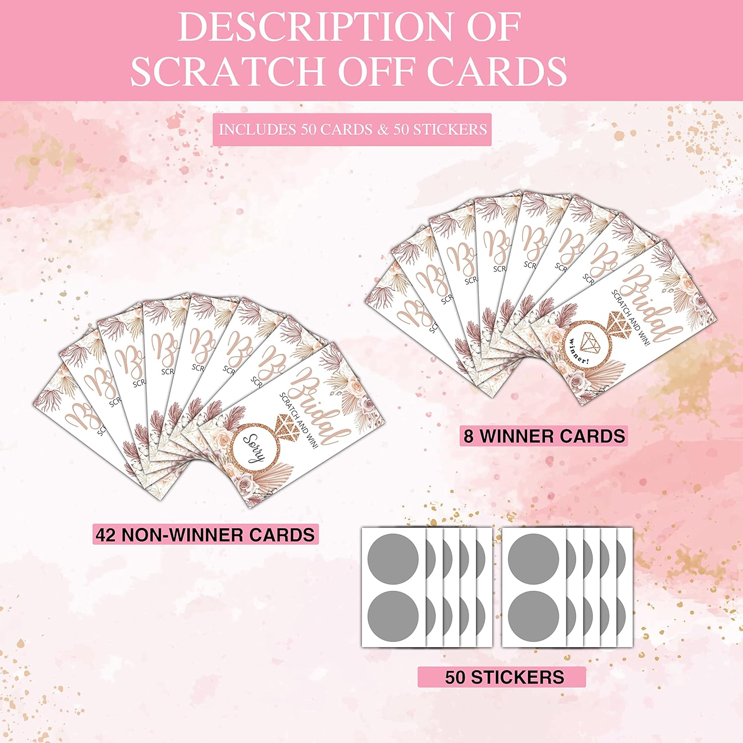 Bridal Shower Scratch Off Game Cards - Boho Floral Wedding Shower Ideas - Bride Shower Party Activities & Supplies - Bachelorette/Engagement Party Decorations - 50 Pack(14)