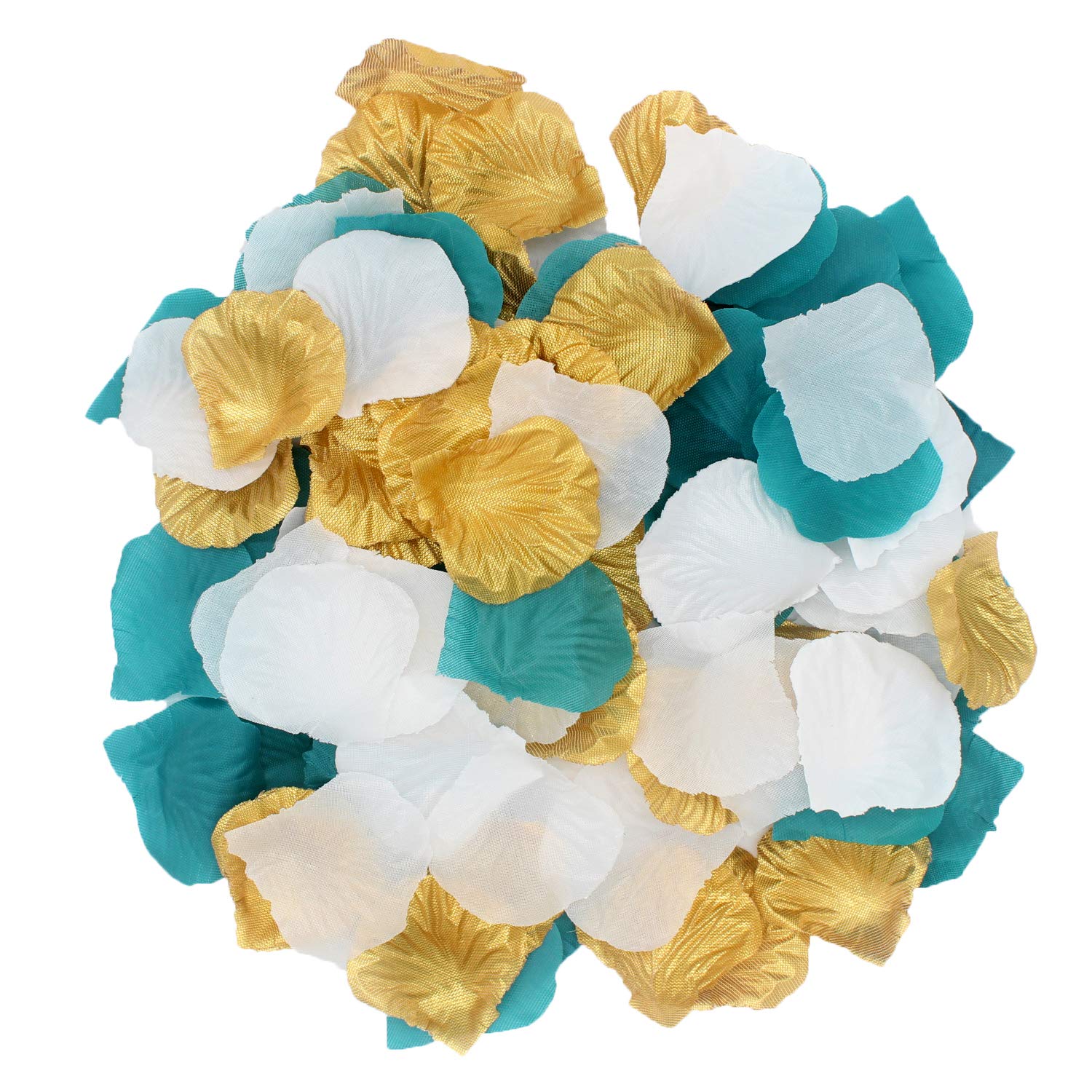 900Pcs Teal Gold White Silk Rose Petals Turquoise Aqua Artificial Flower Petals For Wedding Party Table Confetti Aisle Runner Flower Girl Bridal Shower Hotel Home Vase Decoration