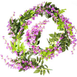 4Pcs 6.6Ft/Piece Purplish Red Artificial Flowers Silk Wisteria Garland Artificial Wisteria Vine Rattan Silk Hanging Flower For Home Garden Outdoor Ceremony Wedding Arch Floral Decor