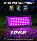2 Pack 50W LED Black Light IP66 Waterproof Outdoor Flood Light with Plug Switch for Glow Party