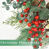 12 Pack Artificial Christmas Floral Picks, Assorted Red Berry Stems Sprays Pine Cones Faux Branches Sprigs Holly Leaves For Xmas Winter Arrangement Wreath Crafts Tree Decor
