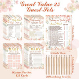 125 Pcs Floral Baby Shower Games For Girls 5 Games Baby Shower Activities Floral Cards For 25 Guests Includes Flower Mommy Or Daddy Predict Who Description Word Scramble Game With 20 Pencil