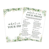 Bridal Shower Games – 25 Pcs Cards, Whats On Your Phone Wedding Game, Green Leaf Theme Wedding Games Cards, Bridal Shower Decorations, Engagement Party Game, Bachelorette Party Ideas -A20