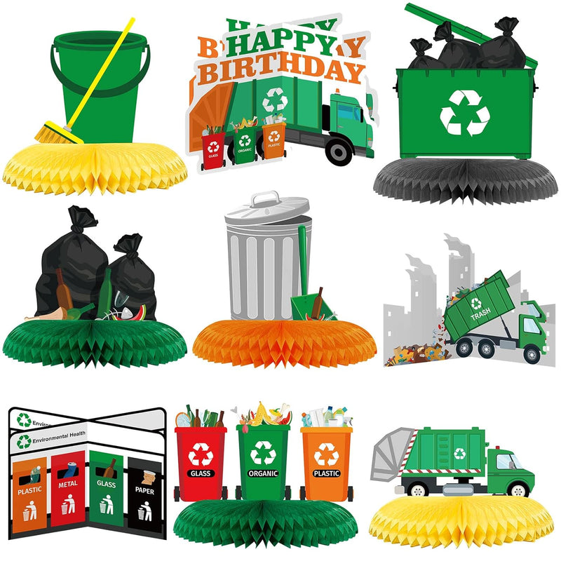 9 Pcs Garbage Truck Birthday Party Supplies Garbage Honeycomb Table Ce