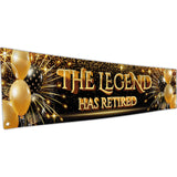 Happy Retirement Banner - Farewell Banner - The Legend Has Retired 6 x 1.3ft (Black and Gold)