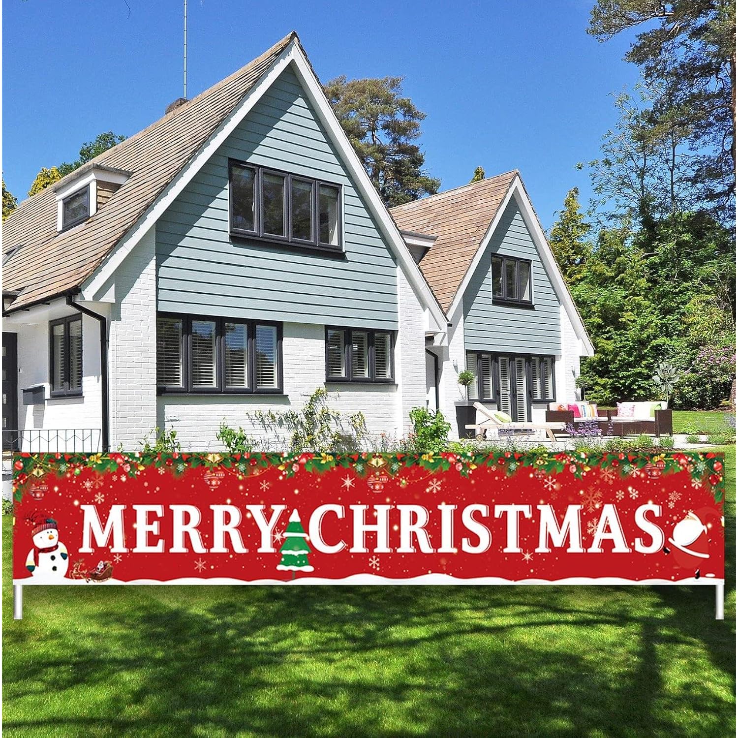 Large Merry Christmas Banner, Outdoor & Indoor Hanging Decor, Huge Xmas Home Party Decoration For Christmas Tree
