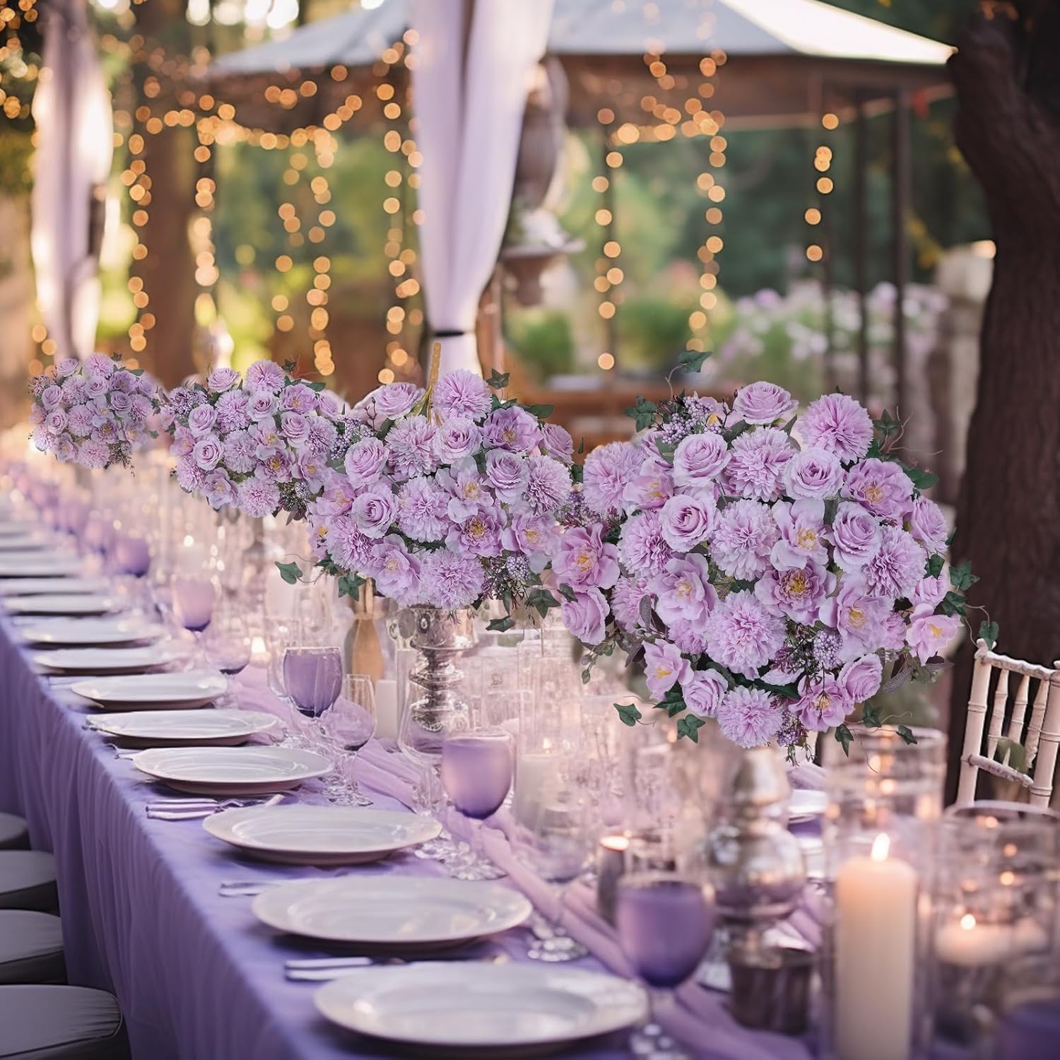 Premium Purple Artificial Flowers Bouquet, Silk Fake Flower Decoration, Faux Floral Arrangements For Wedding Bridal Bouquets And Home Table Centerpieces Décor