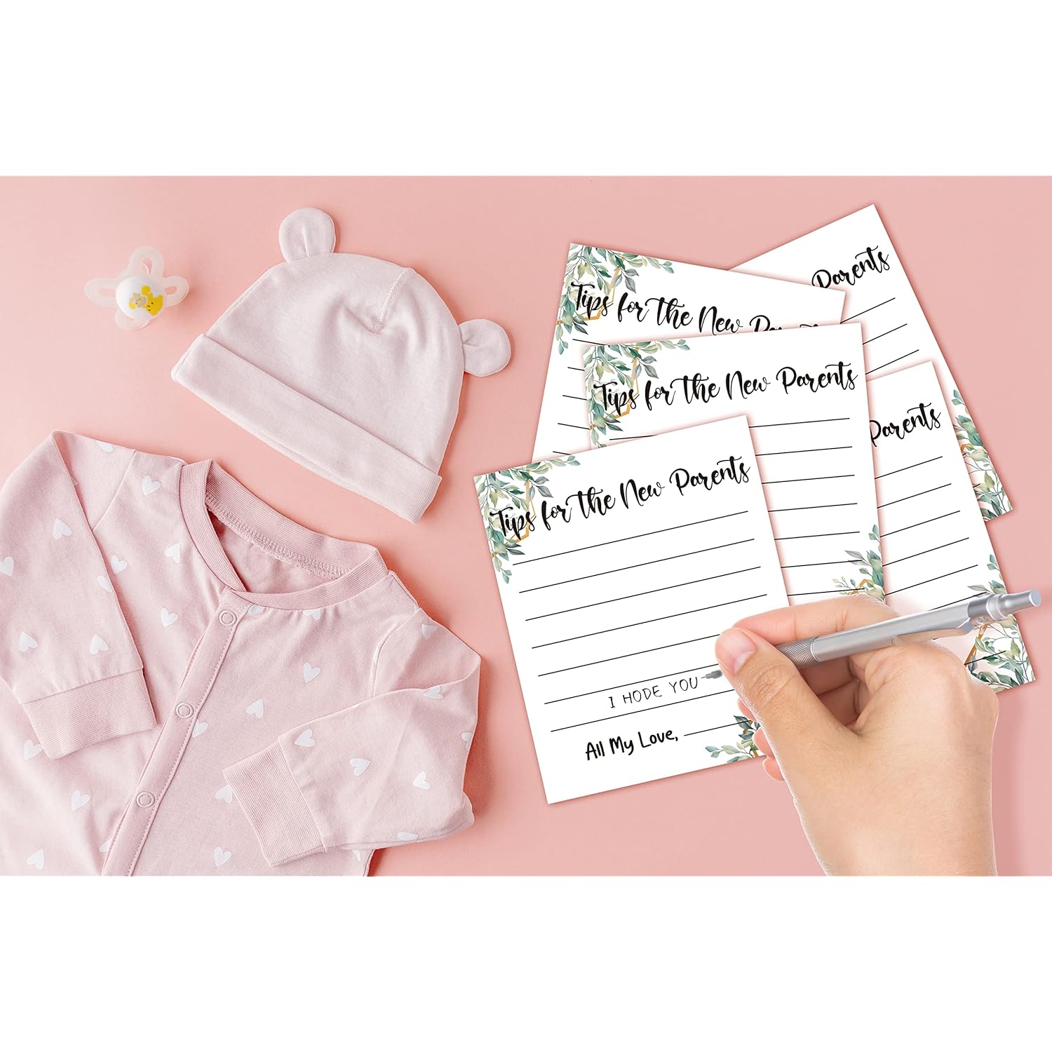 Baby Shower Game Set, Parenting Tip Jar Party Games(1 Standing Sign + 20 Advice Cards), Greenery Blank Advice Cards For New Parents, Eucalyptus Baby Shower/Gender Reveal Party Favor Decor(A01)
