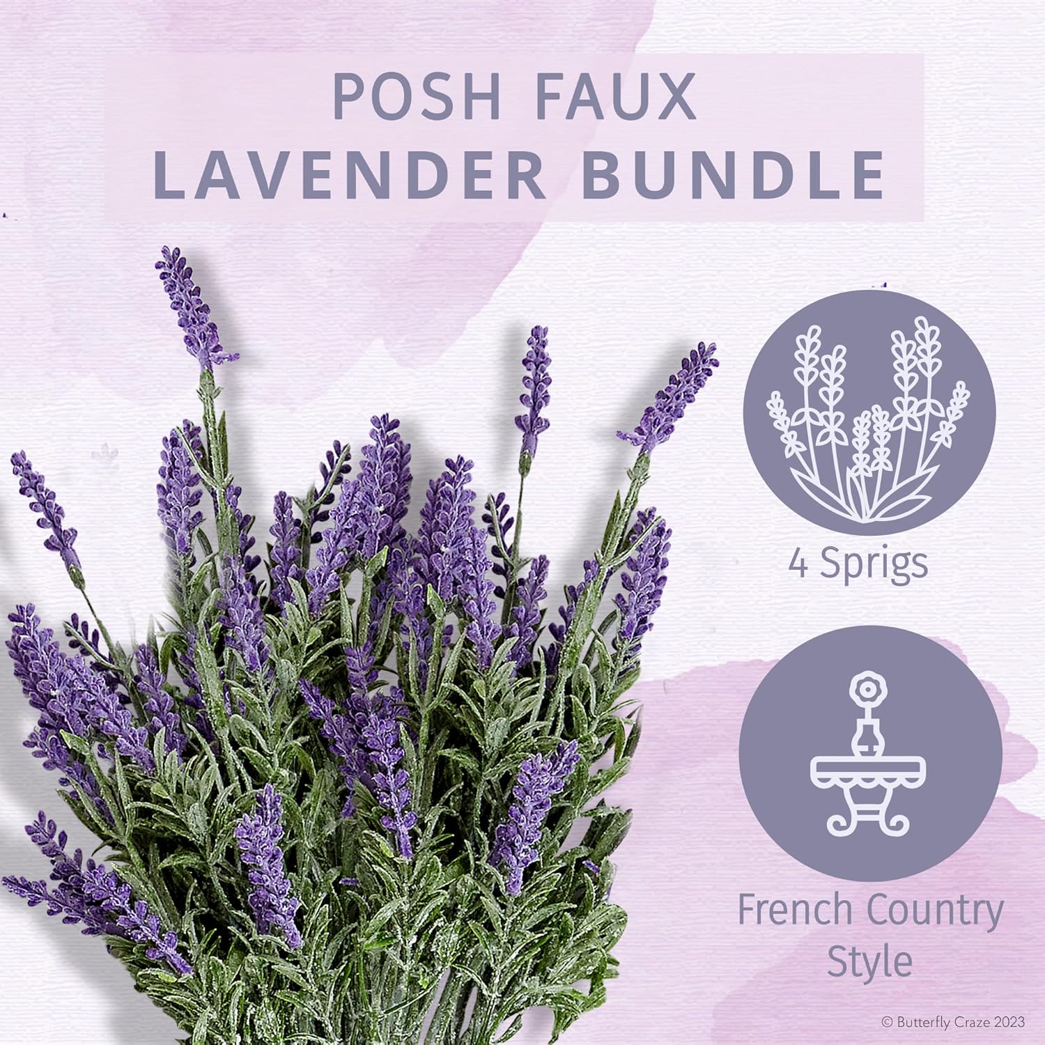 Lavender Artificial Flower Stems - Uv-Protected Outdoor Artificial Plants - Plastic Flowers For Outdoors - Floral Picks For Weddings & Centerpieces - 4 Pack, 14.5"-16.5"