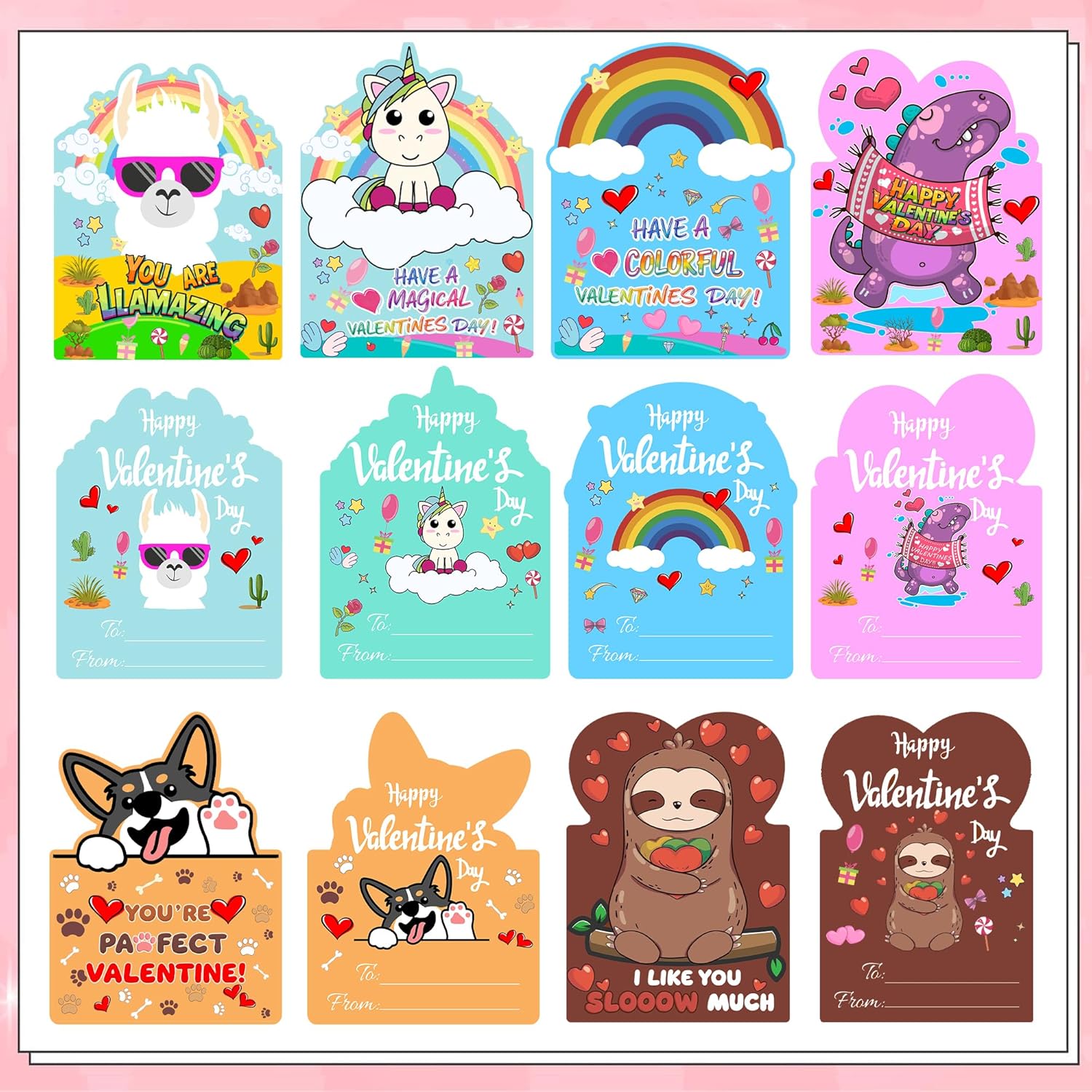 24 Pack Valentines Bracelets & Cards Set, Friendship Bracelets Valentines Day Cards For Kids Classroom - Bead Bracelet Valentine Cards, Bulk School Exchange Gifts, Cute Animal Greeting Cards Valentines Gifts For School Boys Girls