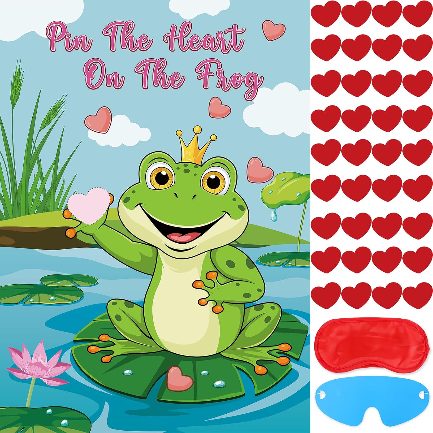 Pin The Heart On The Frog Valentines Games For Kids Valentines Party Games Supplies, Large Valentines Day Pin The Tail Games Poster With 36 Heart Stickers