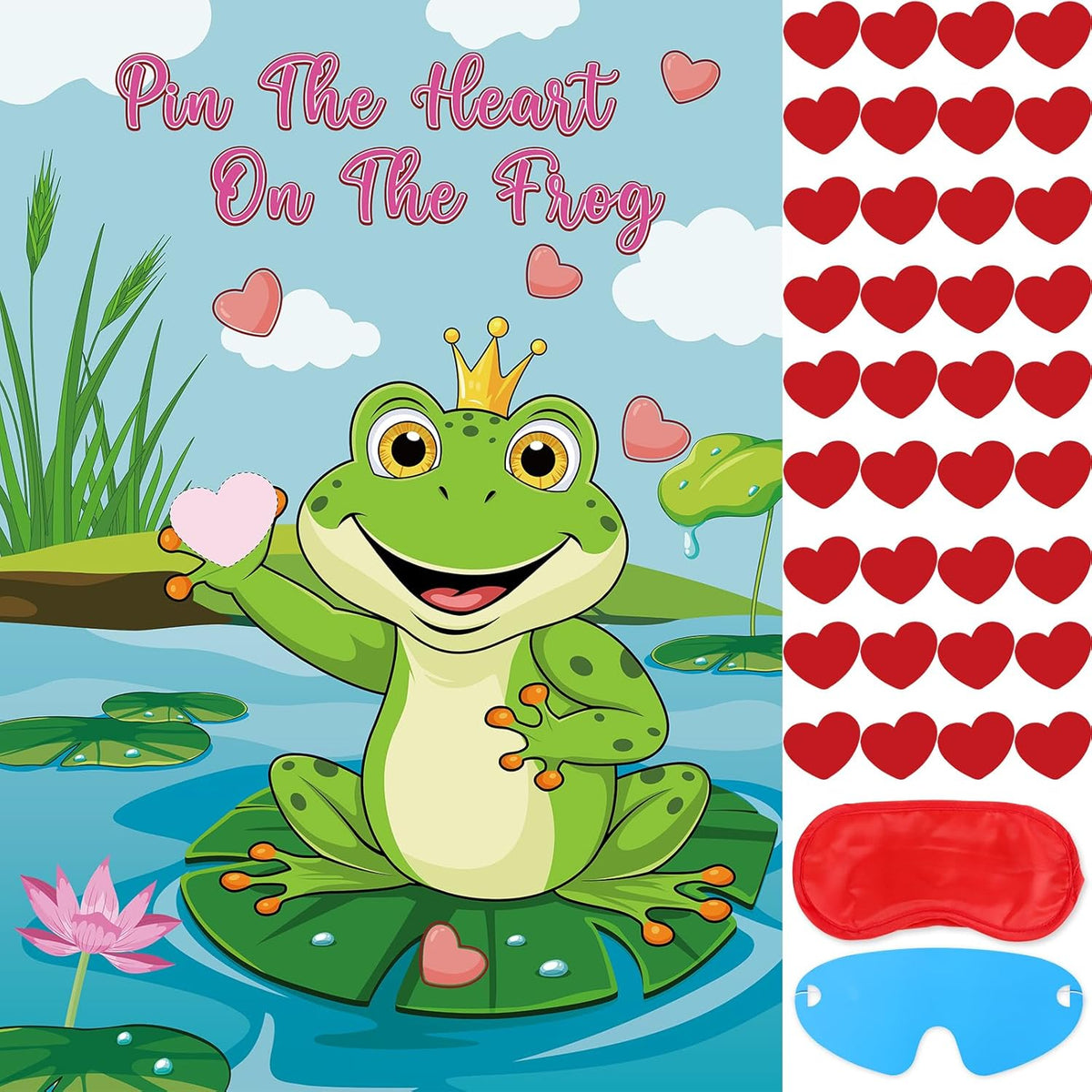 Pin The Heart On The Frog Valentines Games For Kids Valentines Party Games Supplies, Large Valentines Day Pin The Tail Games Poster With 36 Heart Stickers